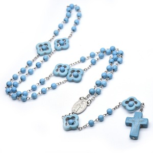 Collier chapelet turquoise avec pendentif croix bleu lac, chaîne perlée pour homme et femme, cadeau, chaîne de pull - Product Image 2