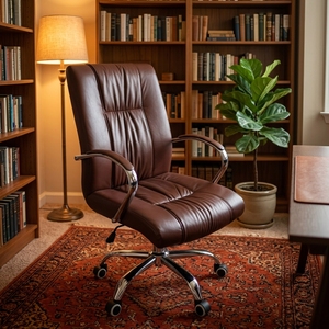 Ergonomic <strong>Office</strong> Furniture Malaysia <strong>Heated</strong> High Back Brown Leather Rotatable <strong>Office</strong> <strong>Chair</strong> - Product Image 3