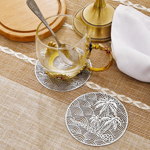 Kokospalm & golfpatroon ronde PVC-onderzetters Hittebestendige antislip tafelonderzetters Tafelornamentdecoraties - Product Image 6