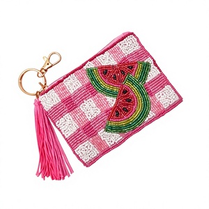 Bolsa de Almacenamiento de Joyas y Monedas Bordada a Mano con Cuentas, Estuche con Cremallera y Llavero - Product Image 1