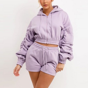 Conjunto de Chaqueta Corta y Pantalones Cortos de Algodón para Mujer, de Alta Calidad, de 2 Piezas, con Bordado y Estampado, Estilo Cortavientos, con Cremallera, Talla Grande, para Otoño - Product Image 3