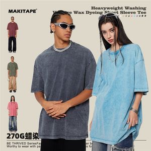 T-shirt d'été pour homme S1721, style décontracté, poids lourd, marque tendance, 100% coton, taille US petite, col rond, lavé, surdimensionné - Product Image 2