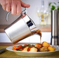 Pichet à sauce de 450ml à double paroi en acier inoxydable avec couvercle à charnière et bec verseur Saucière isolée au lave-vaisselle