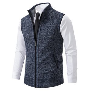Gilet <span class=keywords><strong>sans</strong></span> manches en tricot col roulé pour <span class=keywords><strong>homme</strong></span>, style vintage, anti-boulochage, en coton épais, avec fermeture éclair, par Sehe - Product Image 5