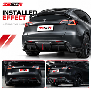 ZESON Carbon Fiber I Style Rear <strong>Diffuser</strong> Valance with LED Light for Tesla Model Y 2021-2024 - Product Image 2