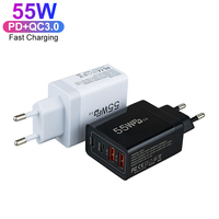 Chargeurs de téléphone portable 55W 3 broches UK EU US AU double PD 20W double QC3.0 3.1A adaptateur secteur de charge rapide chargeur mural USB
