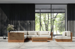 Sassanid กลางแจ้ง OEM ลานสวนชุด Batten 6 ชิ้นไม้สักรูปตัว L โซฟากลางแจ้งพร้อมโต๊ะกาแฟด้านข้าง - Product Image 5