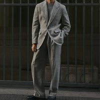 Costumes pour hommes, style italien, tissu en laine à chevrons 360g, tissu en flanelle VBC, pantalon large, veste à double boutonnage semi-canvas