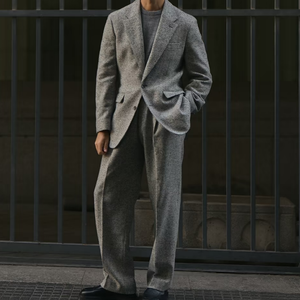 Costumes pour hommes, style italien, tissu en laine à chevrons 360g, tissu en flanelle VBC, pantalon large, veste à double boutonnage semi-canvas - Product Image 2