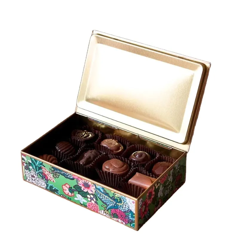 Novedosa caja de lata de chocolate de lujo caja de metal para alimentos caja de dulces hojalata aperitivos latas de embalaje