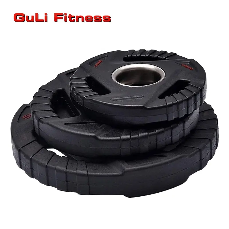 Guli Fitness Deluxe 2 Inch PU Bumper Weight Grip Plates With 3 Handles Discs Adjustable Dumbbell Barbell Set For Cross Training