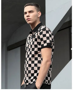 Hoge Kwaliteit Custom Printing Ontwerp Mannen Dambord Casual Mode Spandex Katoen Golf Polo Shirt - Product Image 4