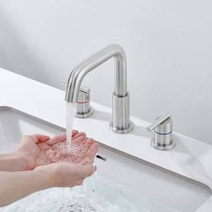 Project Hot Sale Matt Black Finish <b>Deck</b> Mounted 3 Hole Dual Handle 8'' Widespread Stainless Steel Bathroom Faucet - Product Image 6