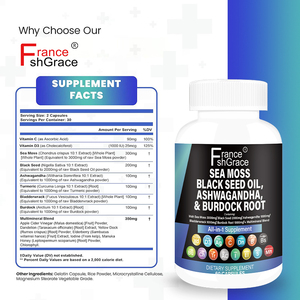 Complément personnalisé de mousse marine, huile de graines noires, ashwagandha et racine de bardane pour améliorer le stress et la santé digestive – Capsules de mousse marine - Product Image 6