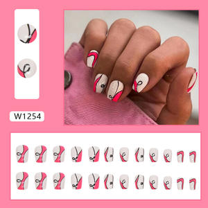 Para <span class=keywords><strong>Barbie</strong></span> Pink Black Ins Inspirado a la moda Estilo Europeo Americano Ballet corto Arte de <span class=keywords><strong>uñas</strong></span> francés Diseño de ondas irregulares - Product Image 6