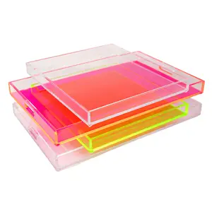 JAYI Custom 12x12 Neon Acrylic Tray Large Lucite Tray Colored Perspex Tray for Coffee Table