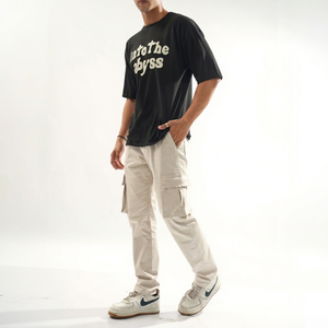 Nouveau pantalon cargo décontracté pour homme, beige, plusieurs poches, taille haute élastique, froncé, léger, style estival, respirant, en toile - Product Image 1