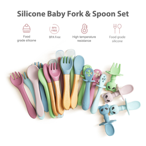 Juego de Cuchara y Tenedor de Silicona para Bebé, Sin BPA, Punta Suave, Utensilios de Entrenamiento, Grado Alimenticio, Seguros para la Alimentación de Niños Pequeños, Silicona Personalizada - Product Image 3