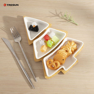 ชุดซอสจิ้มไม้พร้อมถาดไม้ไผ่ถอดได้จานของว่างต้นคริสต์มาสอาหารเรียกน้ำย่อยของหวานผลไม้จานชามบนโต๊ะอาหาร - Product Image 3