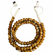 Kabel Pengisi Daya FASHLINK 4 in 1 Caramel Beaded USB Multi Charger Cord Tipe C Multi Connector Retro Boho untuk Ponsel