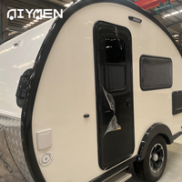 Mini-caravane de camping de luxe pour camping-car, avec châssis en acier galvanisé, carrosserie en fibre de verre, légère, forme goutte d'eau, pour le camping en tout-terrain, avec douche