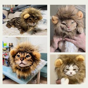 Masque de lion pour chat, jouet amusant pour animaux de compagnie, costume de chat, perruque pour chats, coiffe à crinière douce pour Halloween, Noël, anniversaire, accessoires photo - Product Image 2