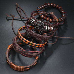 Ensemble <span class=keywords><strong>de</strong></span> bracelets en cuir tressé vintage pour hommes, perles en bois, bracelets <span class=keywords><strong>arbre</strong></span> <span class=keywords><strong>de</strong></span> <span class=keywords><strong>vie</strong></span>, bijoux - Product Image 5