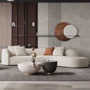 Sofá Seccional Curvo sin Brazos de Tela Blanca de Diseño Moderno, Sofá Modular con Forma Especial de Bouclé Suave para Sala de Estar - Product Image 1