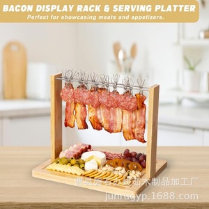Bacon Clothesline Serving <b>Tray</b> Bamboo <b>Large</b> Drip Catcher Party Cheese Display Rack - Product Image 5