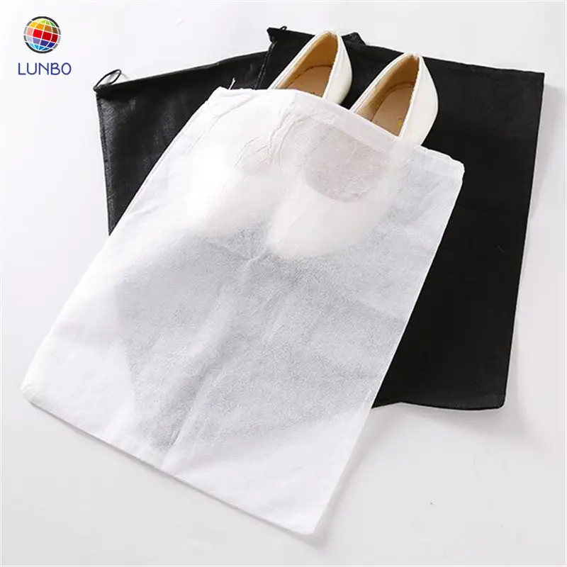 Promotional reusable gift packing eco-friendly custom logo drawstring non woven shoe bags
