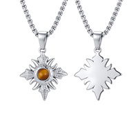 Collier Pendentif Croix Œil de Tigre en Acier Inoxydable pour Hommes, Bijou Vintage Géométrique Soleil Étoile en Pierre Naturelle, Vente en Gros