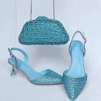 Élégantes chaussures de mariée violettes pour femmes, chaussures de soirée, sacs de soirée, sandales à talons hauts, ensemble sac à main, polyester, cuir véritable