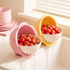 Forma de Flor 360 °   Colador Giratorio, Tazón Colador Desmontable de Doble Capa de 5 Colores con Patas para Frutas, Verduras y Preparación en la Cocina - Product Image 3
