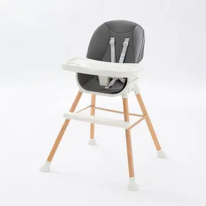 Chaise haute en bois convertible 5-en-1 pour bébé-Chaise de salle à manger multifonctionnelle et portable