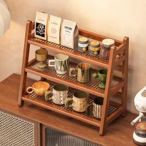 Rattan Desktop Shelf 2 Tier Storage Rack For Teacups Mugs Figurines Office Organizer Durable Rectangle Standing Type - Product Image 2