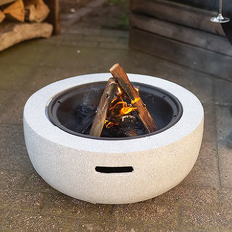 Esschert Design FF444 Patented Design imitate cement concrete color outdoor round fire pot, round fire pit, round fire bowl