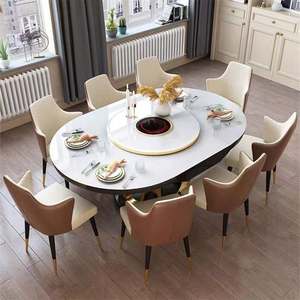 Table à manger ronde pliable extensible multifonctionnelle avec plateau tournant <span class=keywords><strong>pour</strong></span> la maison, l'hôtel, le restaurant, table et chaises à manger - Product Image 3
