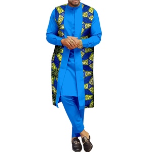Ensemble 2 pièces formel Dashiki pour <span class=keywords><strong>homme</strong></span>, grande taille, en coton uni, brodé, anti-plis, à manches longues, motif géométrique, style ethnique africain - Product Image 4