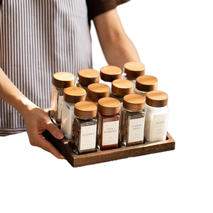 Rỗng vuông 4oz 120ml gia vị lưu trữ hạt tiêu container thủy tinh gia vị gia vị Jar với Shaker tre có nắp đậy - Product Image 2