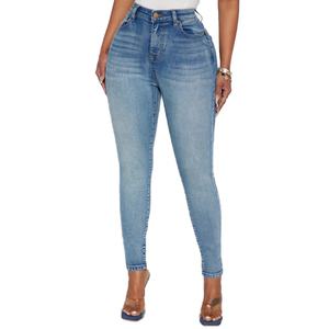 Jeans Ajustados de Cintura Alta con Lavado Vintage, Casuales y a la Moda, Precio al por Mayor - Product Image 1