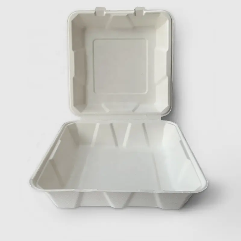 100% Eco Vriendelijke Bento Lunchbox Wegwerp Biologisch Afbreekbaar Clamshell Voedsel Containers Suikerriet Bagasse Pulp Servies