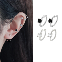 S925 Sterling Silber Rhodium-Plattiert Punk-Stil Gedrehte Blumen Zirkon-Besetzte Clip-On Ohrringe für Frauen