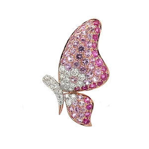 Broche de Mariposa Asimétrico en Oro Rosa de 18K con Degradado Rosa, Zafiro Rosa y Pavé de Diamantes, Joyería Romántica y Delicada - Product Image 1