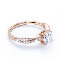 Anillo de Compromiso de Plata de Ley con Baño de Oro Rosa y Moissanita de Corte Ovalado de 3 Quilates, Estilo Vintage para Mujer, con Engaste de Puntas NGGC