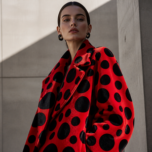 Tissu en velours floqué à pois rouges et noirs, écologique, anti-rides, respirant, pour robe, sac, décoration <span class=keywords><strong>textile</strong></span> de maison - Product Image 5