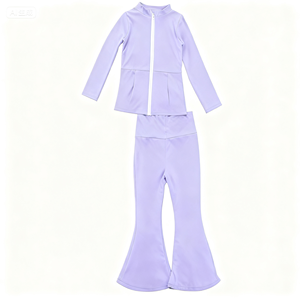 कस्टम लोगो के नाम बच्चों के फिटनेस कपड़ों के रंग के रंग-रंग के कपड़े पहने हुए पैंट फुल ज़िप जैकेट जिम सक्रिय 2 पीस वर्कआउट - Product Image 6