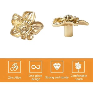 <b>Gold</b> Flower Shape <b>Cabinet</b> <b>Knobs</b> Brass Hardware Traditional Design Furniture Handles Drawer Pulls - Product Image 3