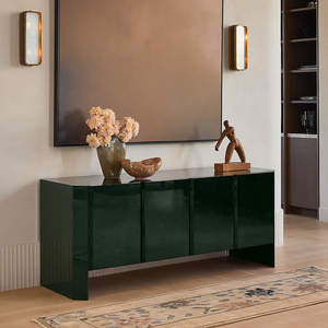 <span class=keywords><strong>Credenza</strong></span> Minimalista Geometrica a Quattro Ante con Ripiani Regolabili, Mobile Moderno per <span class=keywords><strong>Soggiorno</strong></span>, Verde Scuro Laccato Lucido - Product Image 1