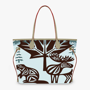 Individuelles Logo Kanadischer Ahornblatt-Hirsch-Biber Bedruckte PU-Leder Damen Tragetaschen Schultertasche Geldbörse Lässige Reisehandtasche - Product Image 4