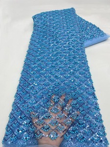 Ni. Ai Thiết Kế Mới Hình Vuông Ngọc Trai Ren Đính Cườm Ren Vải Hoa Thêu Net Ren Sequin Vải Với Hạt - Product Image 4